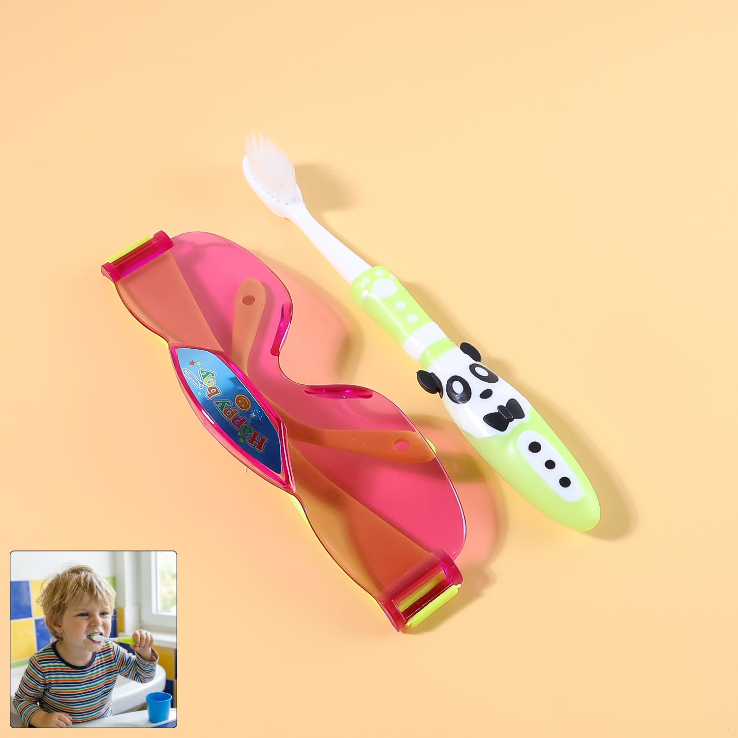 Wukusy kids toothbrush and sunglasses toy set for baby care, featuring colorful toothbrush and playful sunglasses for children.