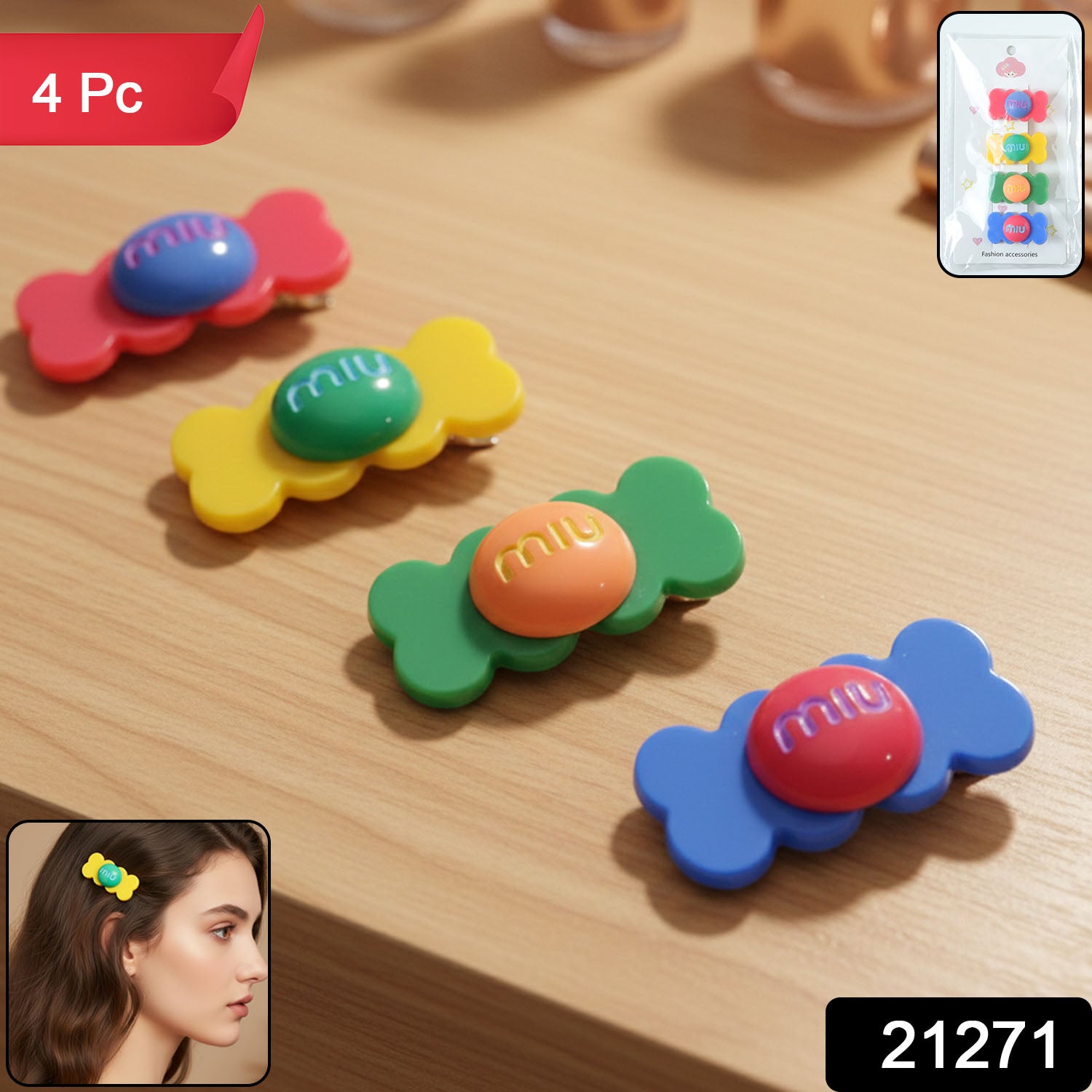 Colorful candy-shaped hair clips by Wukusy featuring bright, playful designs for fun and stylish hair accessories.