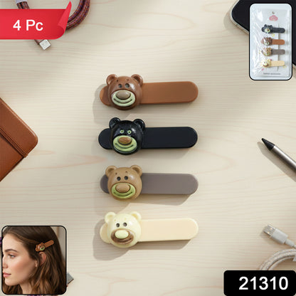 Set of four Wukusy cute bear face decorative hair clips featuring adorable bear designs for kids' hairstyles.