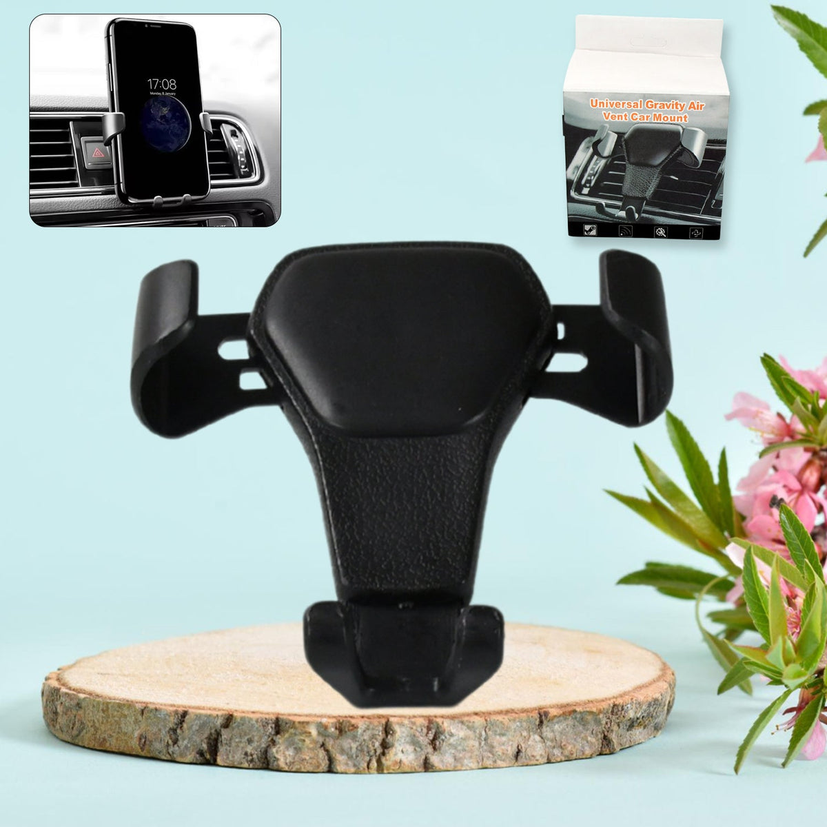Wukusy car phone holder mounted on air outlet, adjustable mobile phone stand for cars, secure cell phone mount for auto use