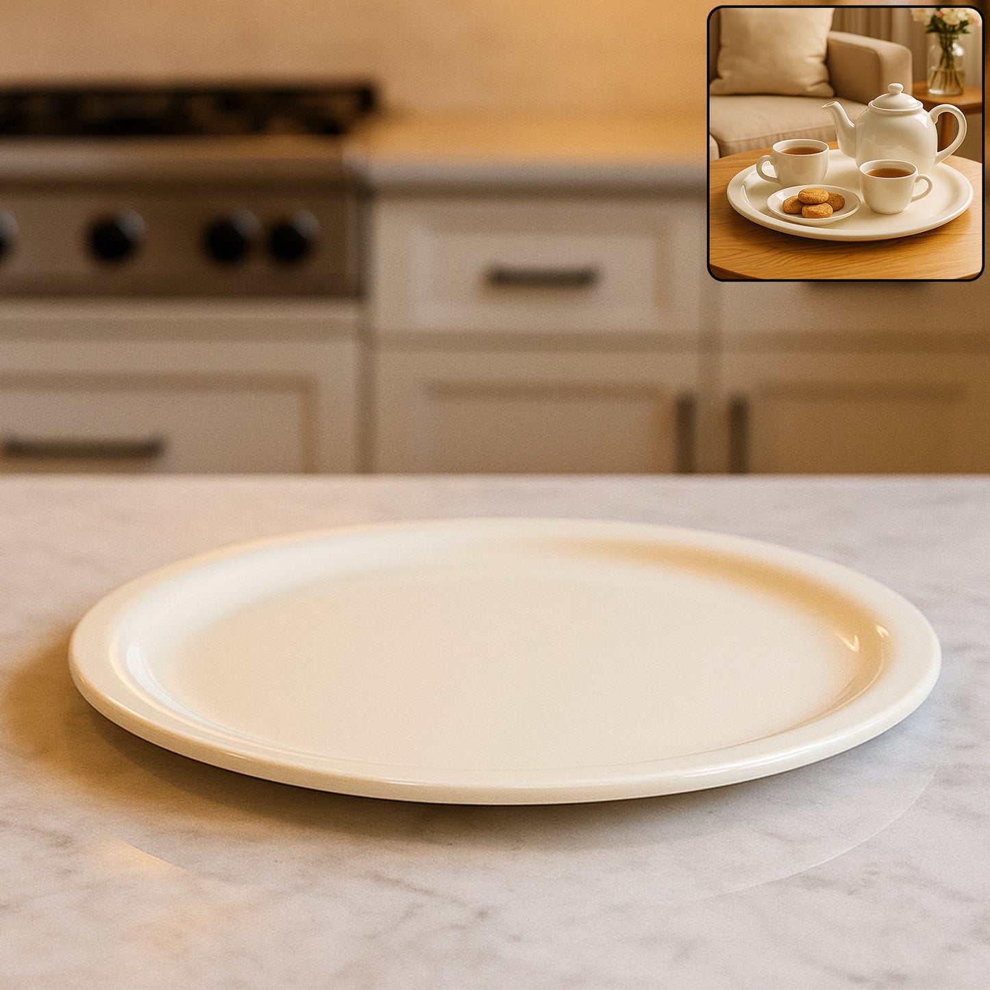 Large round Wukusy serving plate tray, 40 cm, multi-purpose kitchen dish for entertaining or everyday use in home and kitchen.