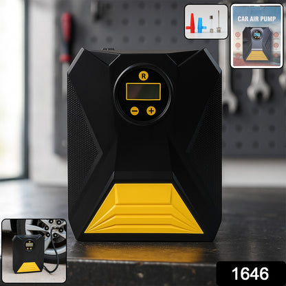 Wukusy mini digital portable car tyre air compressor showing digital display and compact design for automotive inflation.