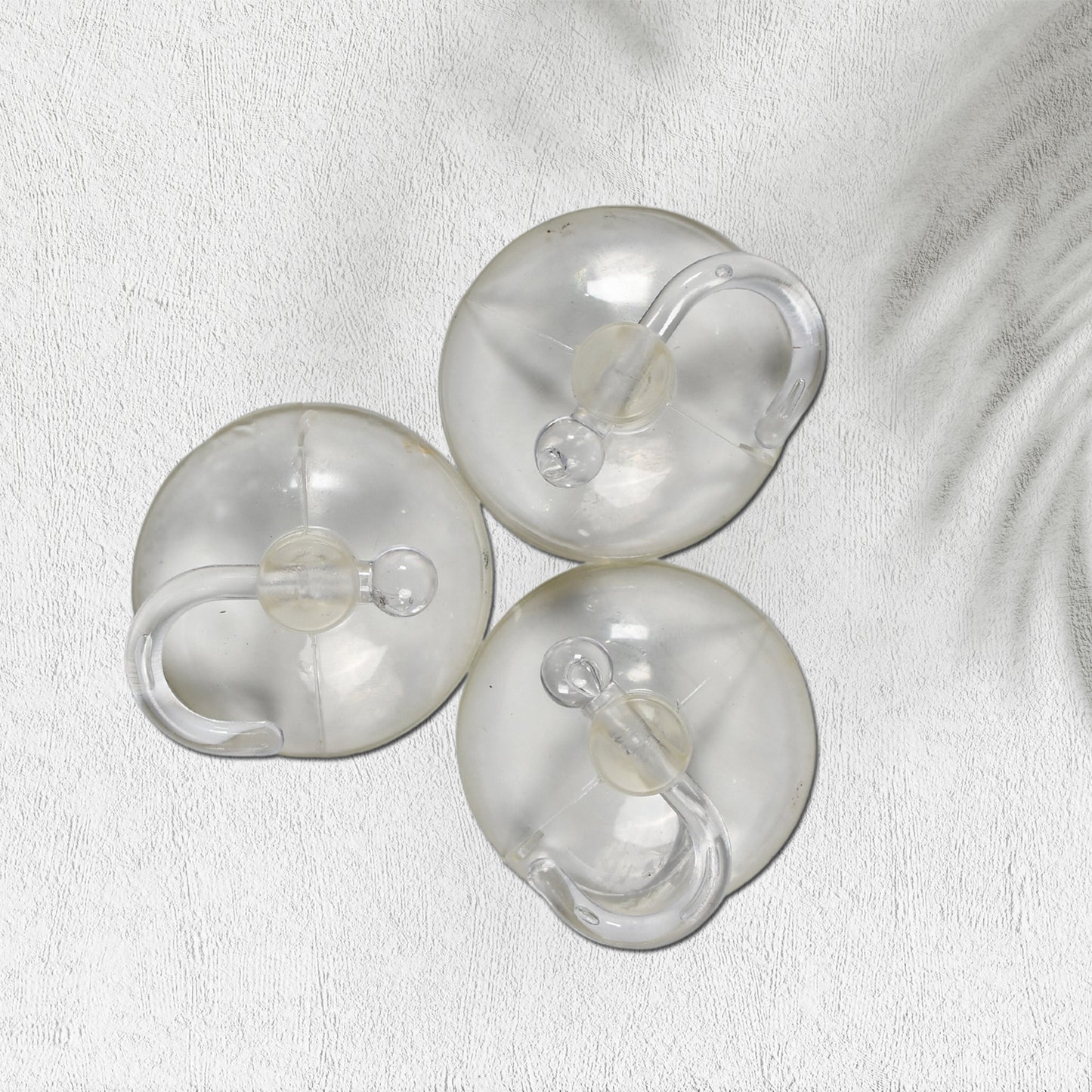 Wukusy transparent rubber vacuum sucker hooks hanging on bathroom wall, strong suction cup for kitchen or window organization.