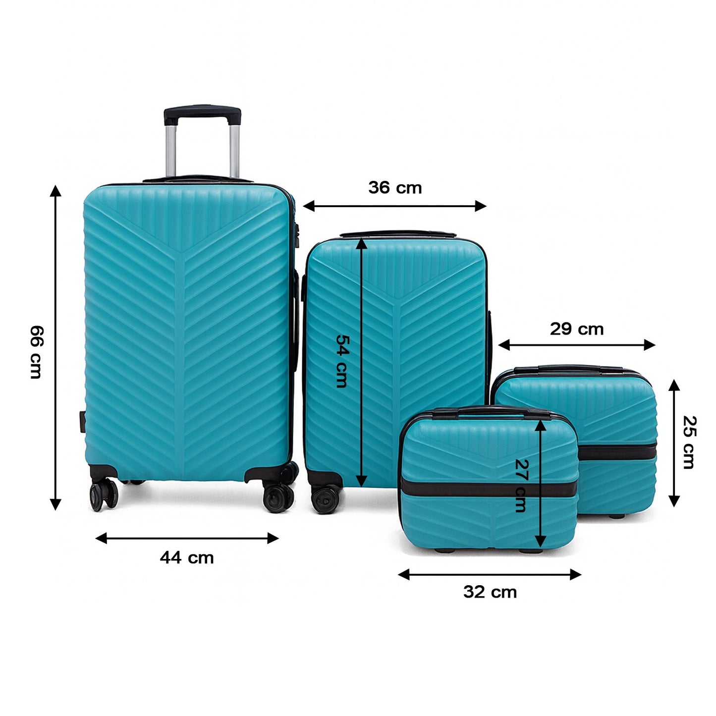 Wukusy 4-in-1 luggage set with durable hard shell suitcases in black, featuring telescopic handles and spinner wheels.