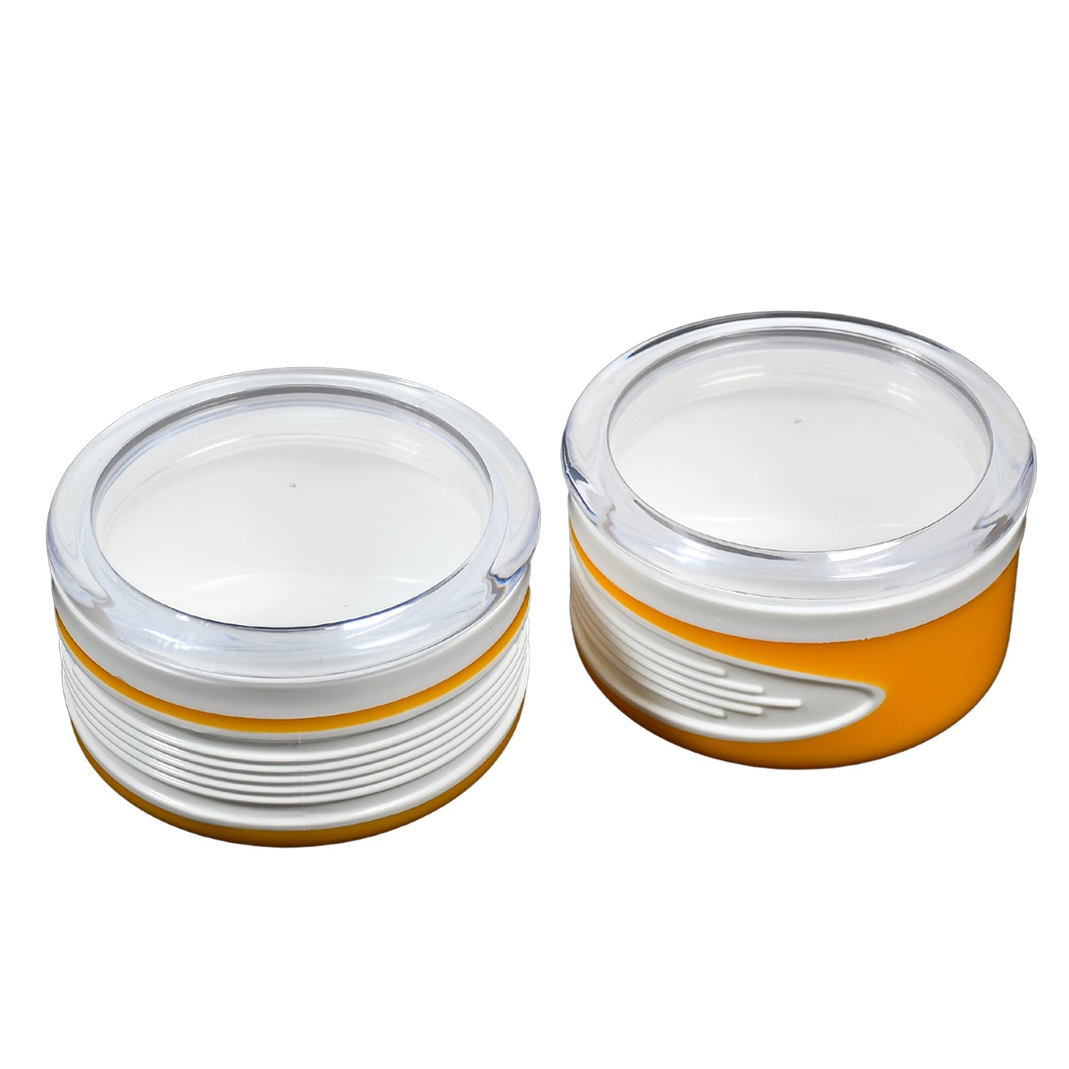 Wukusy 5273 airtight plastic storage container set with two 550ml containers, clear design with snap-on lids for food storage.