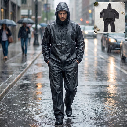 Wukusy waterproof Eva rain coat set with hood jacket and pants, reusable and weather-resistant, suitable for rainy days
