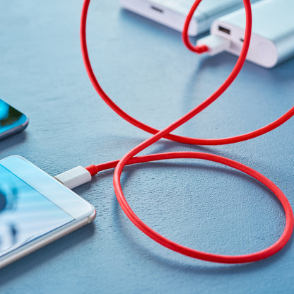 Red Wukusy 1-meter Type C USB charging and data transfer cable for mobile devices, designed for fast charging and data syncing.