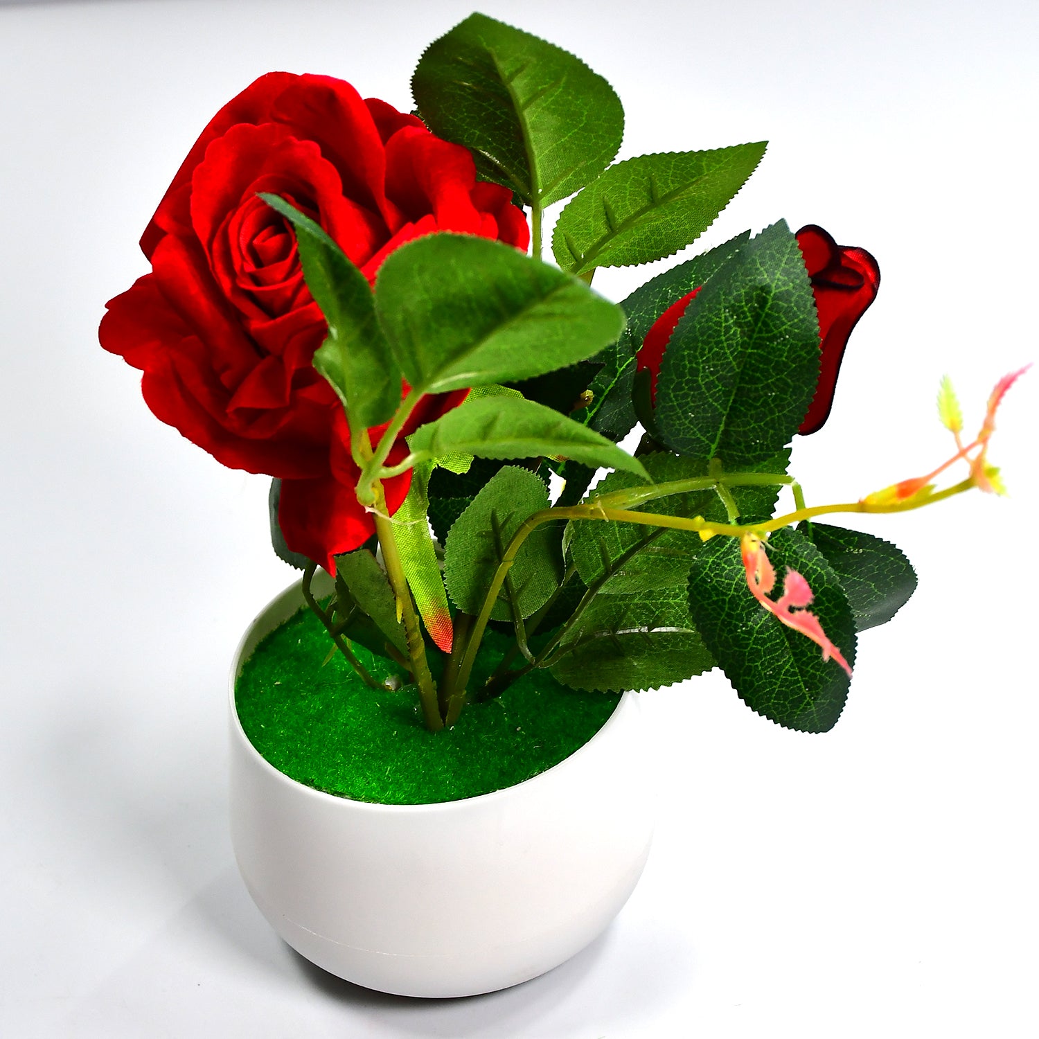 Wukusy artificial rose flower plant in a pot, ideal for home or office decor, adding a touch of elegance and color.