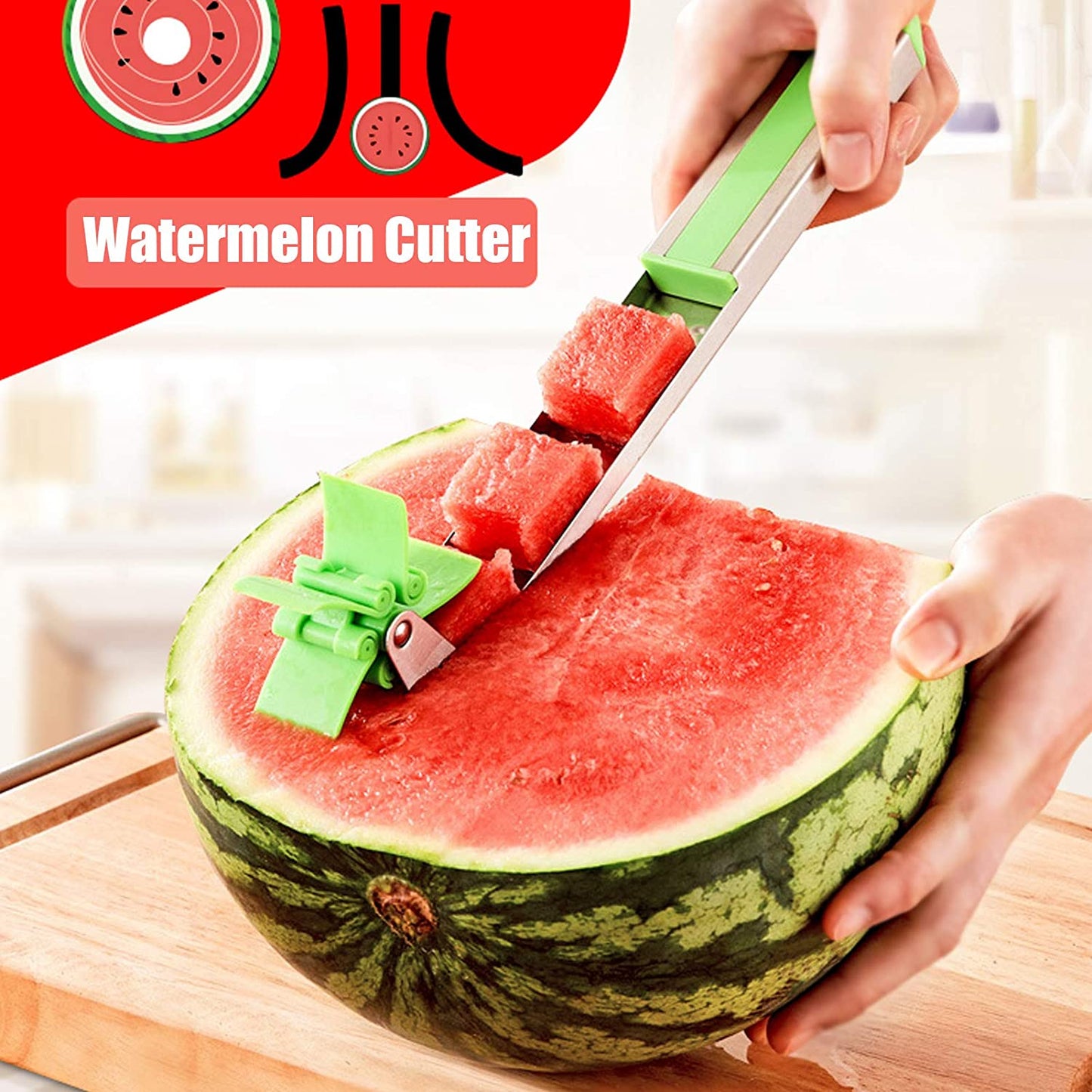 Wukusy stainless steel watermelon cutter windmill slicer, a washable kitchen tool for easy watermelon peeling and slicing.