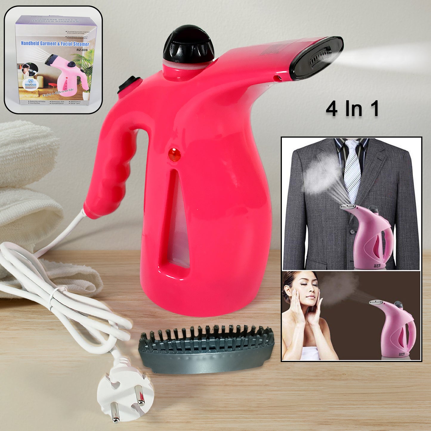 Wukusy 1261 facial handheld portable steamer for face, showing the compact device with steam nozzle and control buttons.