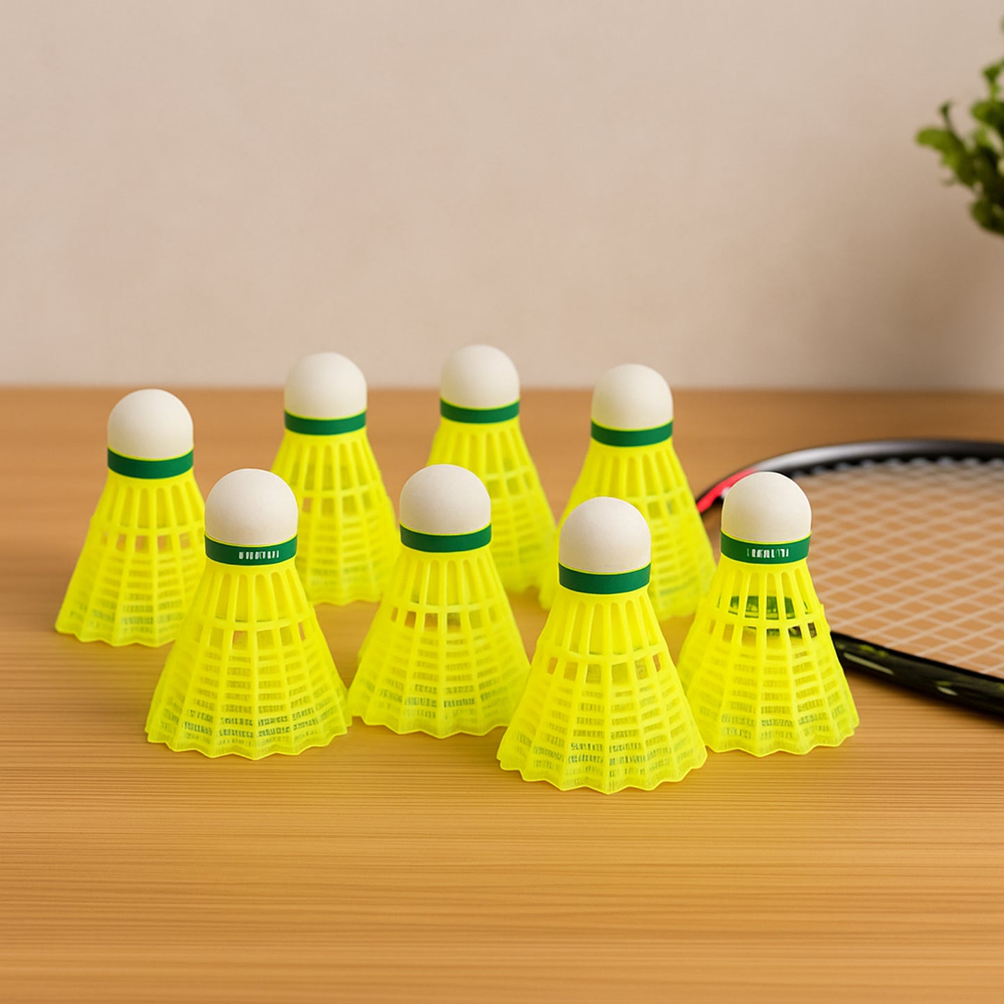 Set of 10 premium plastic badminton shuttlecocks by Wukusy, showing lightweight, durable shuttlecock with feathered design for indoor play