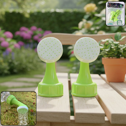 Wukusy garden water sprinkler head with two bottle watering nozzles for plants, adjustable garden watering and plant hydration.