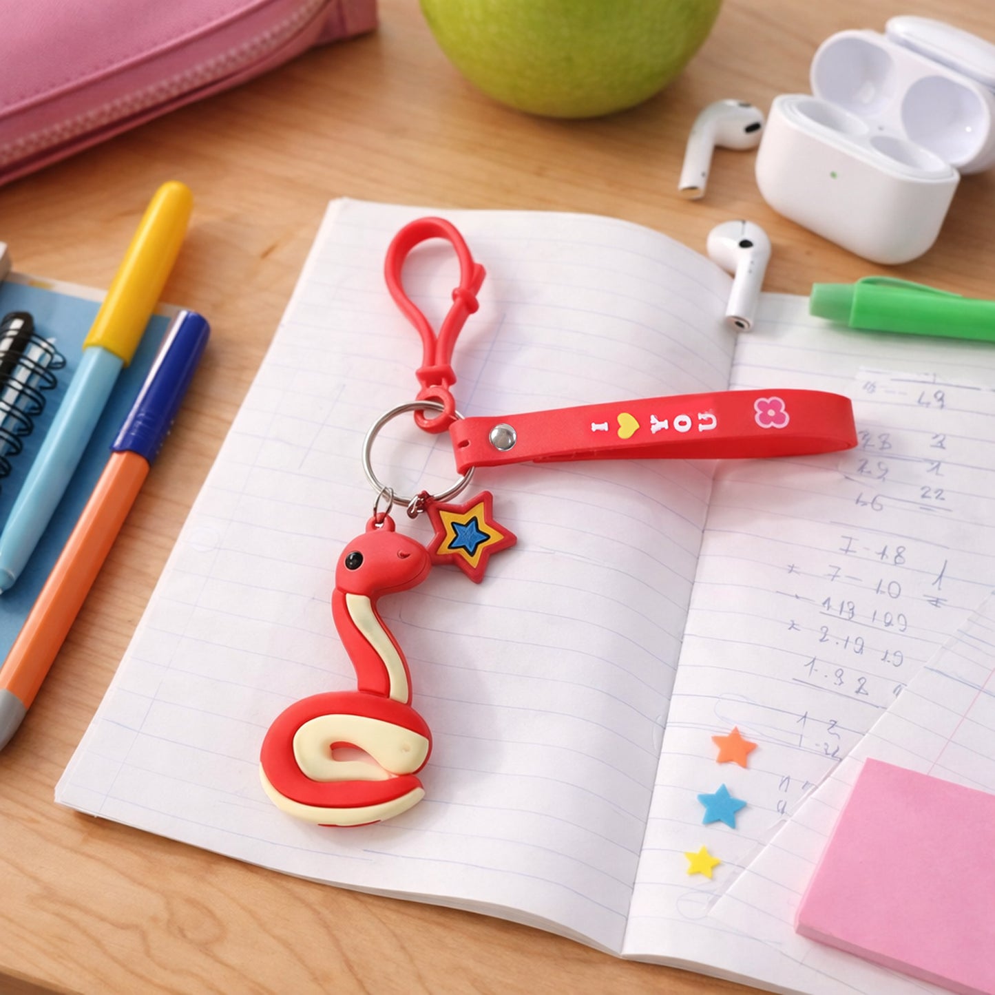 Wukusy cute snake-shaped keychain featuring a detailed, colorful snake design on a keyring for accessories and keys.