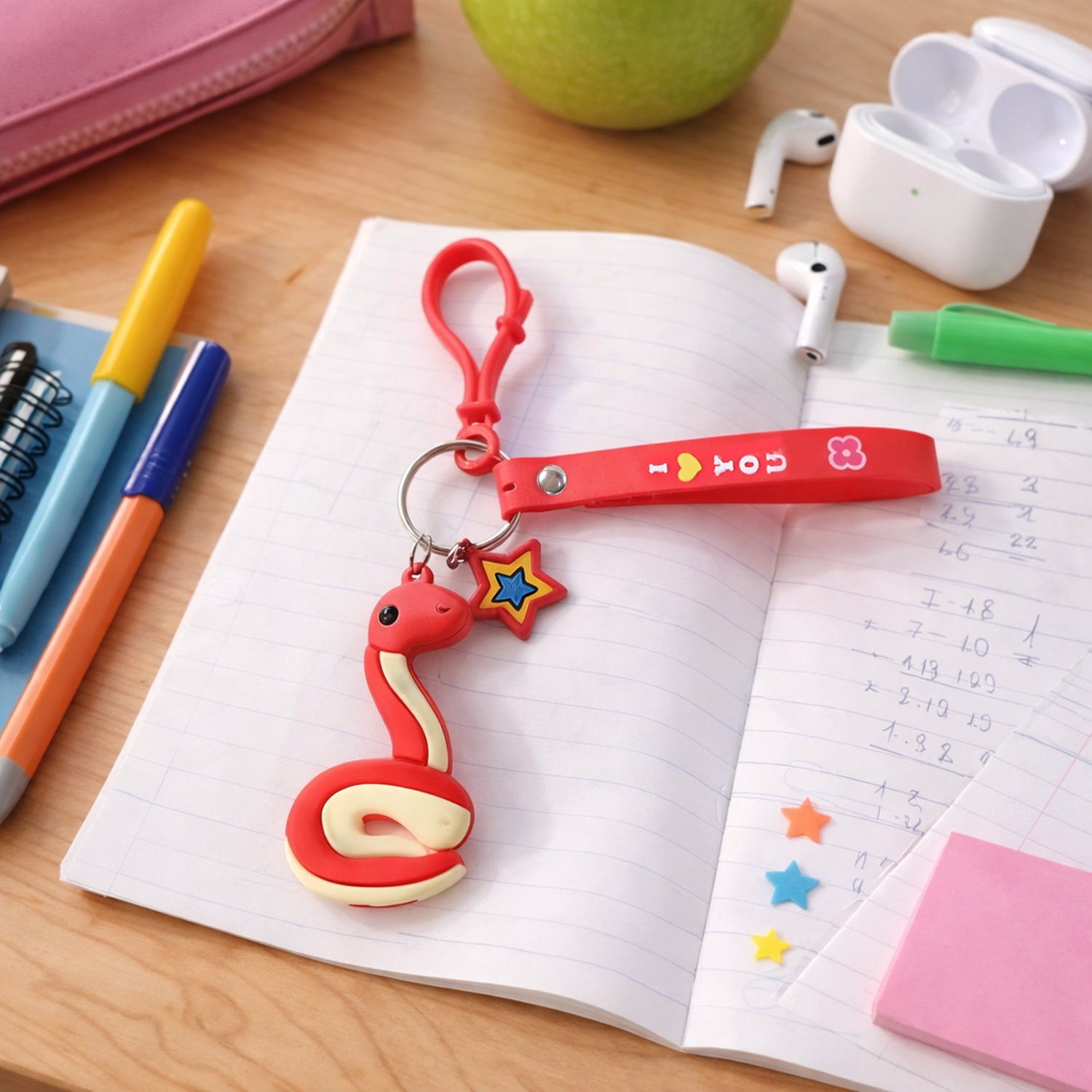 Wukusy cute snake-shaped keychain featuring a detailed, colorful snake design on a keyring for accessories and keys.