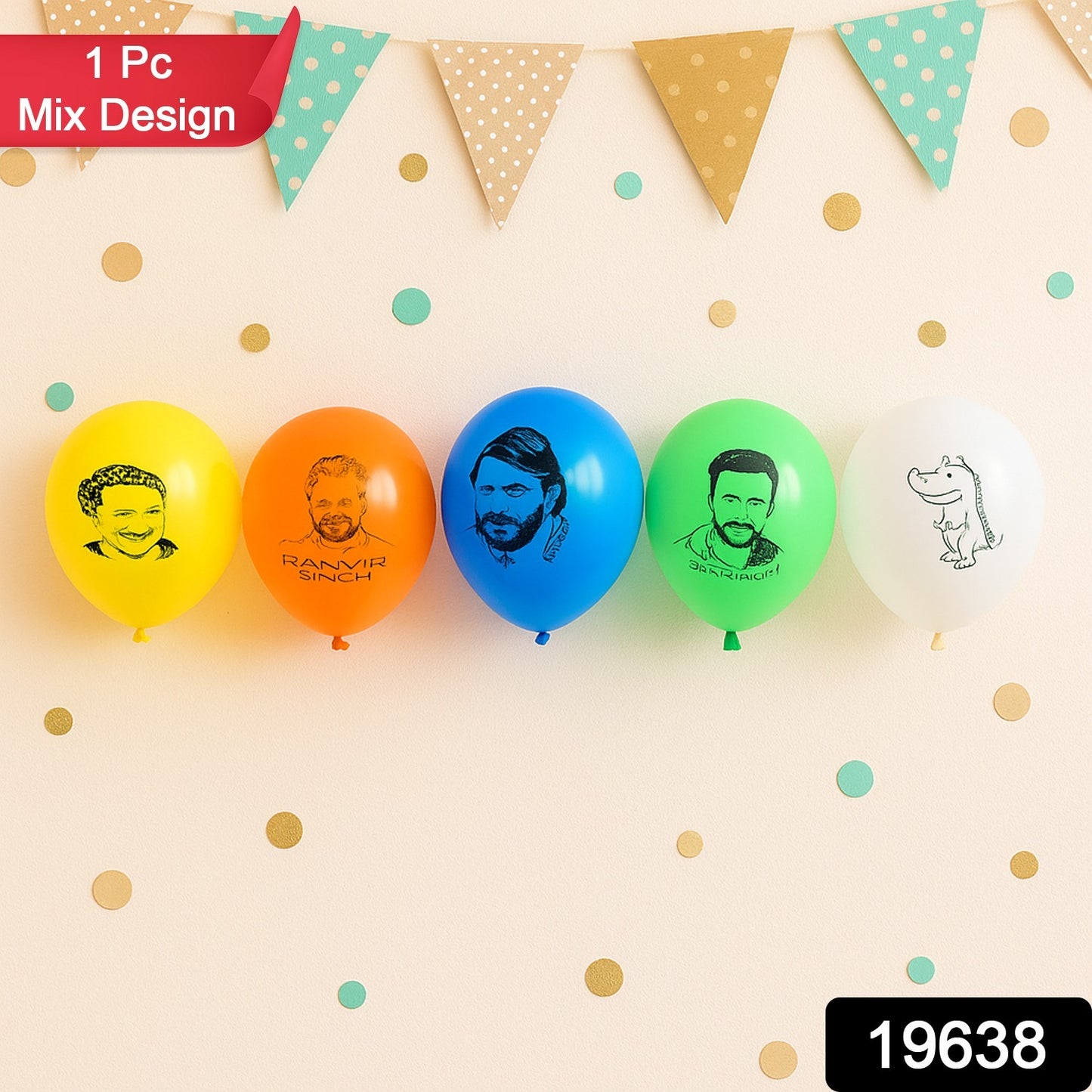 Colorful assorted printed latex balloon with mix design, perfect for parties, by Wukusy, shown inflated and ready for celebration.
