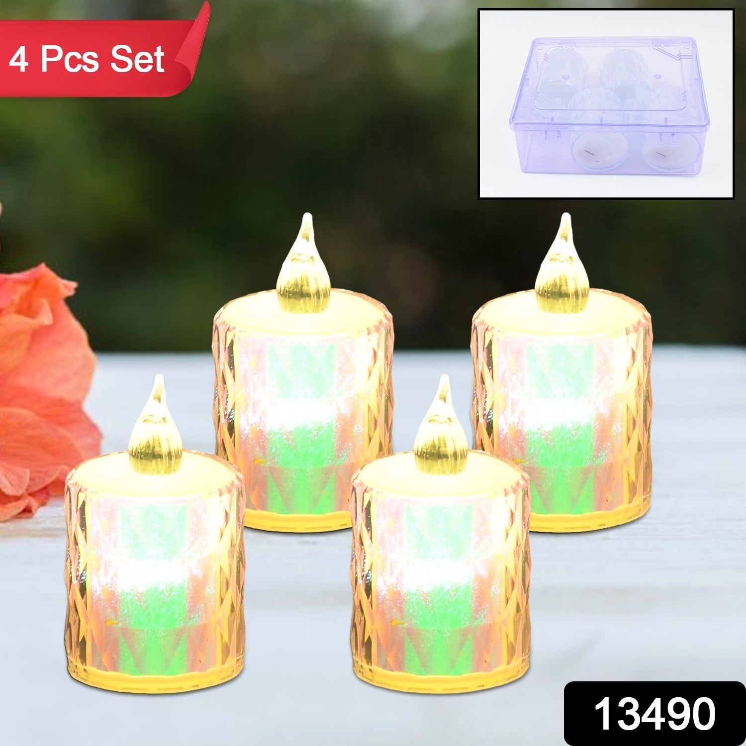 Wukusy 4-piece flameless, smokeless LED tea light candles for home decoration, with realistic flickering flame effect.