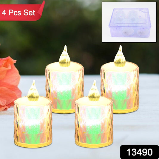 Wukusy 4-piece flameless, smokeless LED tea light candles for home decoration, with realistic flickering flame effect.