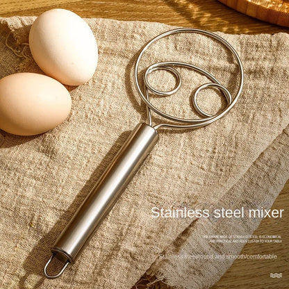 Wukusy stainless steel dough whisk for baking, ideal for mixing bread, cake, and pastry dough in home and kitchen baking.