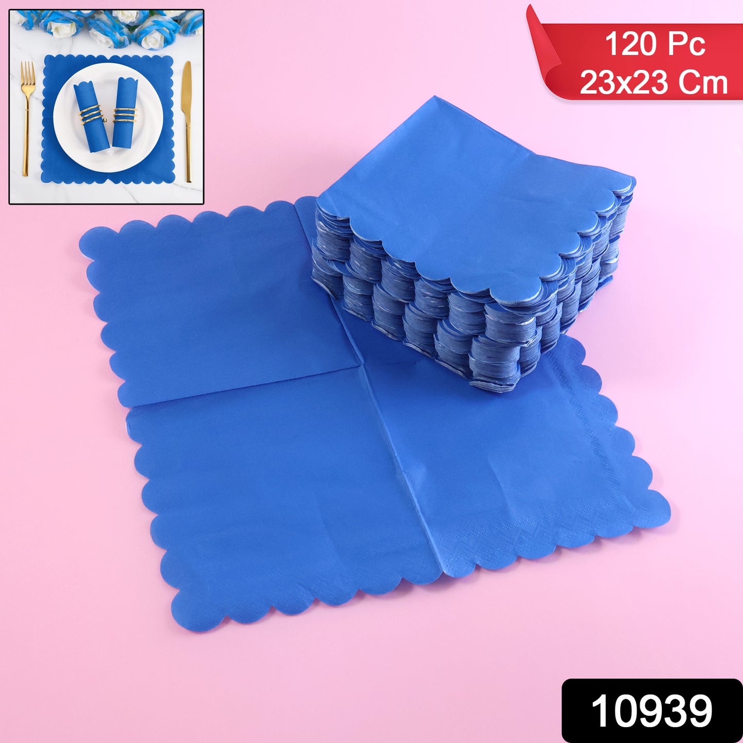 Pack of Wukusy Royal Scalloped Disposable Paper Napkins, 23x23 cm, approximately 120 pieces for home and kitchen use.