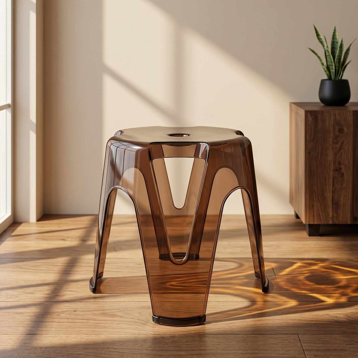 Wukusy durable plastic sitting stool for home, bathroom, and outdoor use, shown in a neutral setting, lightweight and sturdy design