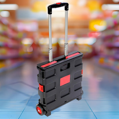 Foldable Wukusy shopping trolley with sturdy frame and large food basket, portable and ideal for grocery shopping and travel.