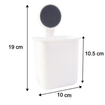 Wall-mounted Wukusy toothbrush holder and bathroom storage organizer with compartments for toothbrushes and accessories.