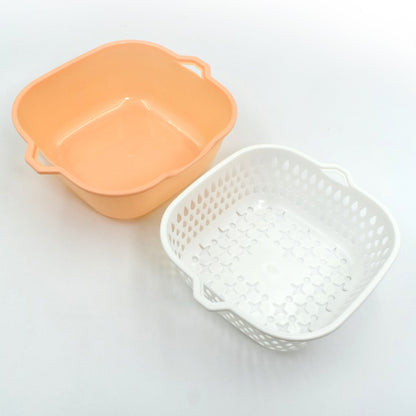 Wukusy 2-in-1 basket strainer for rinsing fruits, vegetables, and more, with a mesh design for efficient cleaning.