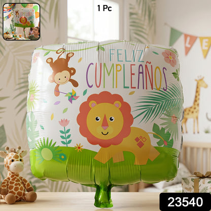 Wukusy jungle theme lion birthday foil balloon featuring a friendly lion design for children's celebrations.
