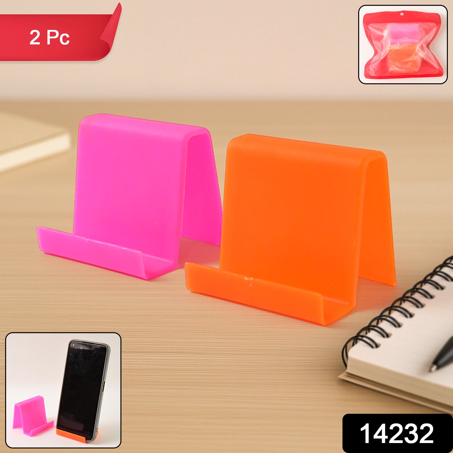 Two Wukusy durable plastic mobile phone stands with angled support in mixed colors, designed for hands-free viewing.