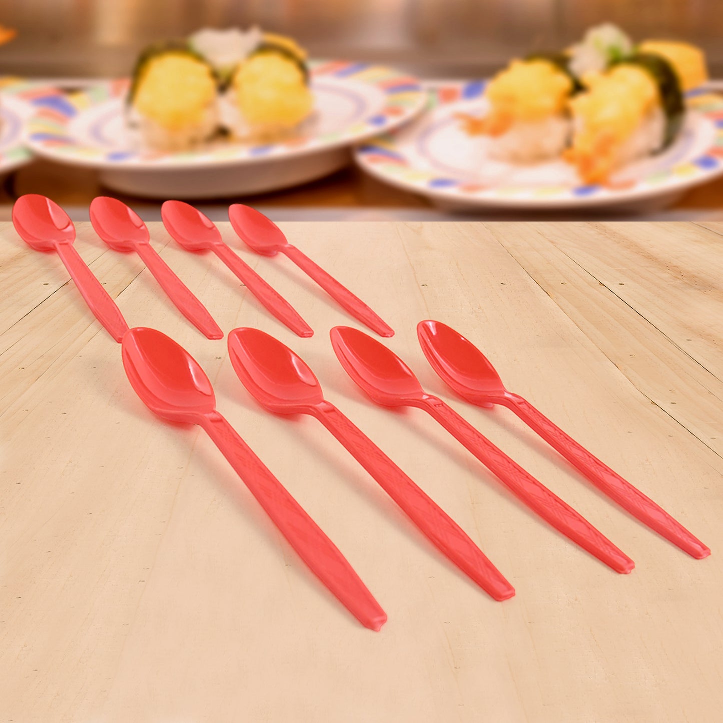 Set of 8 reusable plastic spoons from Wukusy, ideal for home dining and kitchen use, with a sleek and durable design.