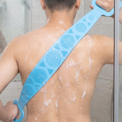 Wukusy long silicone body back scrubber belt for bath, flexible and textured for effective cleansing and exfoliation.