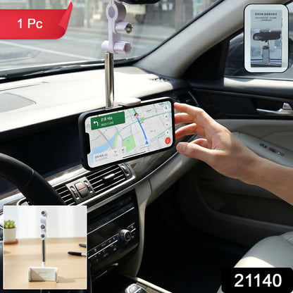Wukusy adjustable rearview mirror car mobile phone holder attached to car mirror, holds smartphone securely for easy access and visibility.