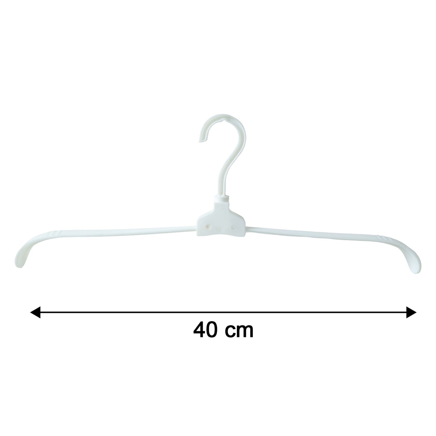 Wukusy premium foldable plastic clothes hanger hanging on a closet rod, showcasing its compact, lightweight design and sturdy construction.