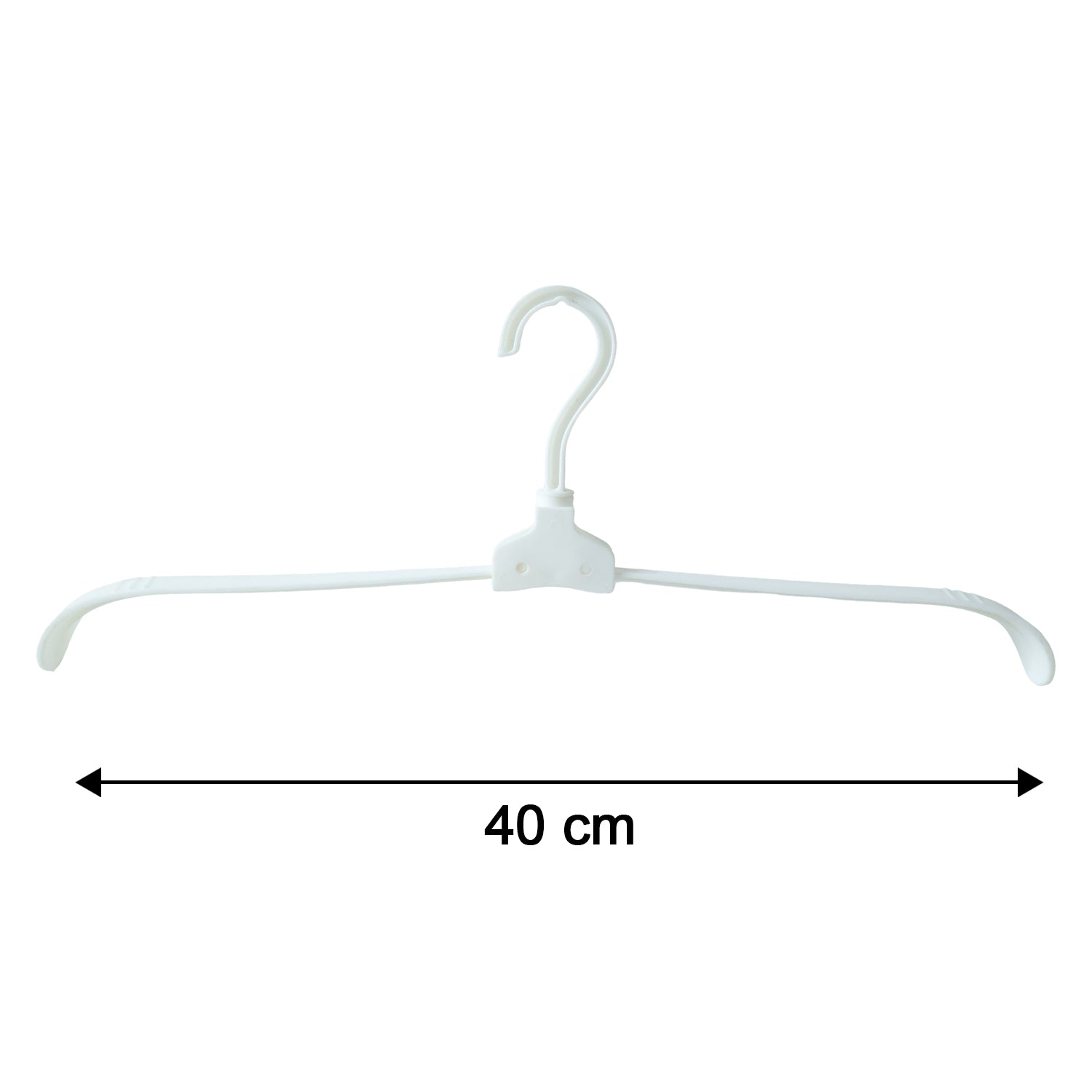 Wukusy premium foldable plastic clothes hanger hanging on a closet rod, showcasing its compact, lightweight design and sturdy construction.