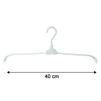 Wukusy premium foldable plastic clothes hanger hanging on a closet rod, showcasing its compact, lightweight design and sturdy construction.