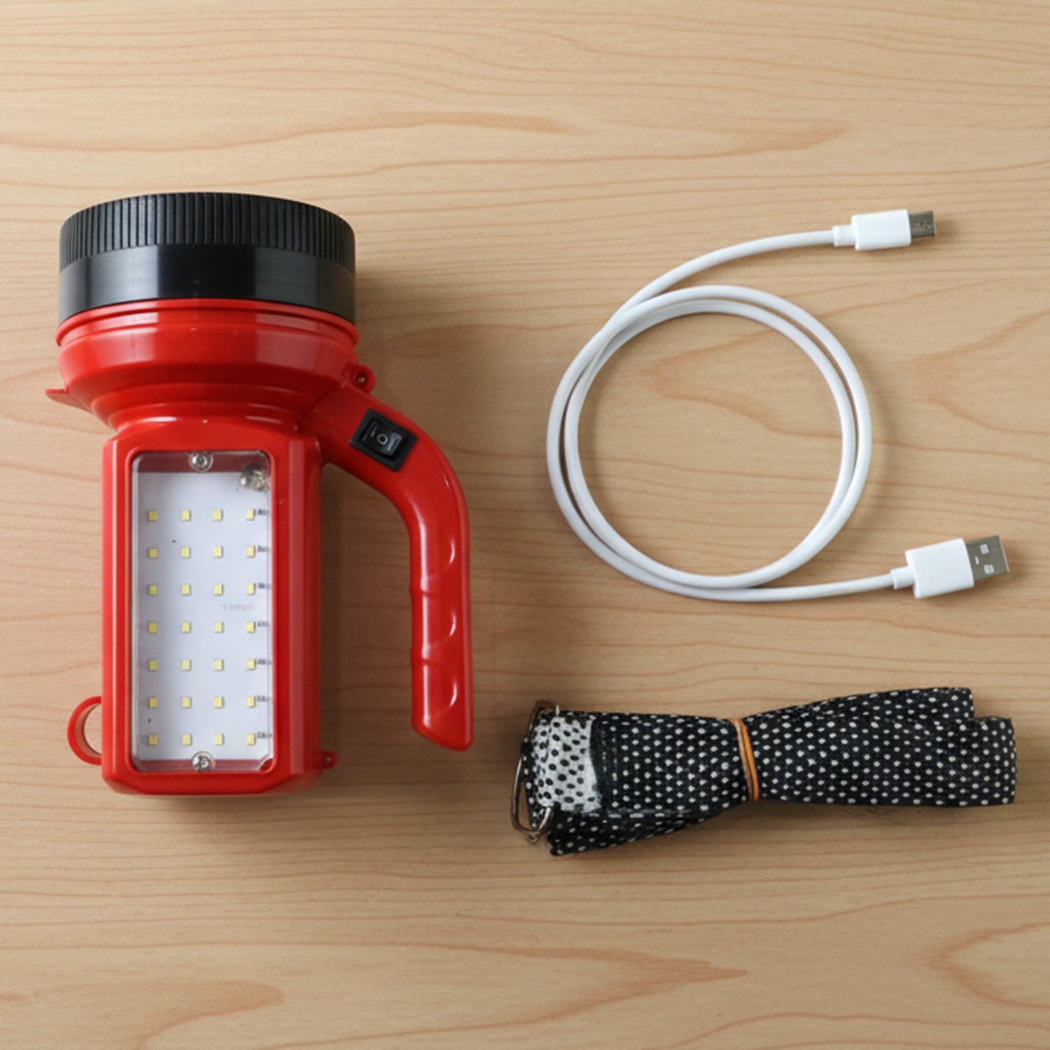 Wukusy Omega 200W high power LED laser torch light with side emergency light panel, shown with illuminated beam and side panel features
