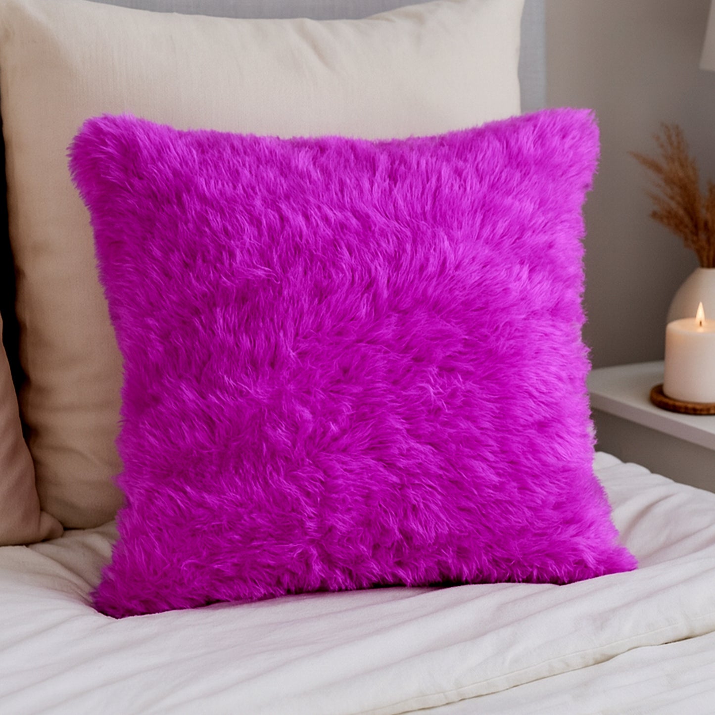 Soft fluffy cushion pillow by Wukusy, perfect for home decor and comfort, shown in a cozy living room setting.