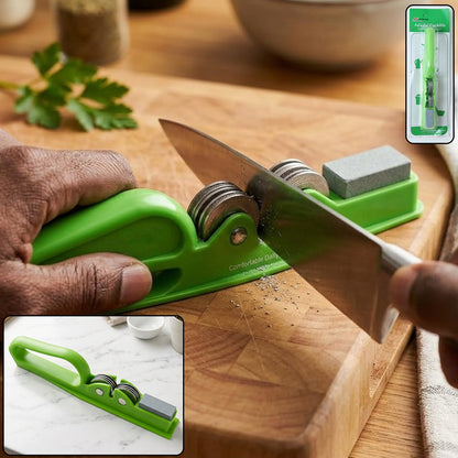 Wukusy handheld knife sharpener with grip handle, manual blade sharpening tool, compact and easy to use for kitchen knives