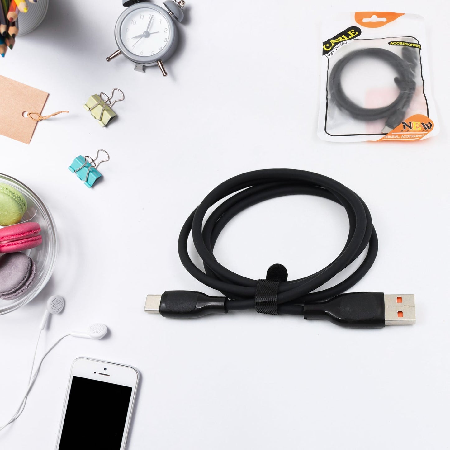 Wukusy Type C data cable for fast charging, 1 meter length, with USB Type C connector and durable design for mobile devices.