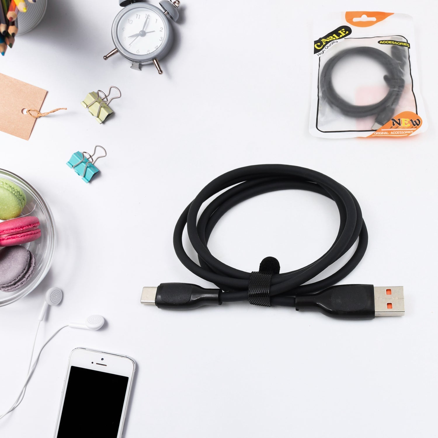 Wukusy Type C data cable for fast charging, 1 meter length, with USB Type C connector and durable design for mobile devices.