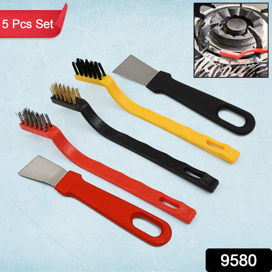 Wukusy 5-piece wire brush and scraper set for home improvement, showing metal brushes and scrapers with ergonomic handles.
