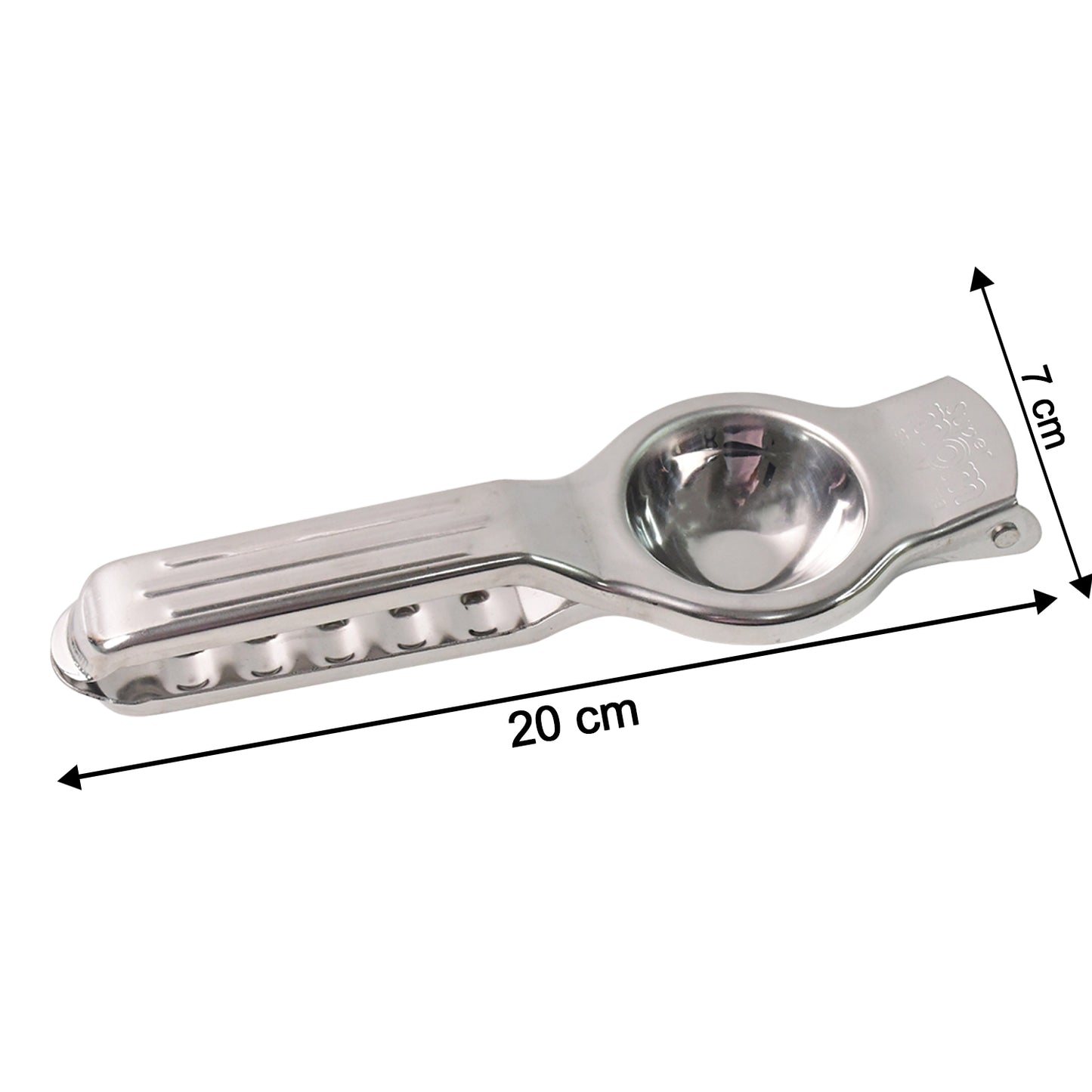 Wukusy Supermom 2-in-1 heavy-duty stainless steel lemon squeezer with built-in bottle opener, shown on a kitchen counter.