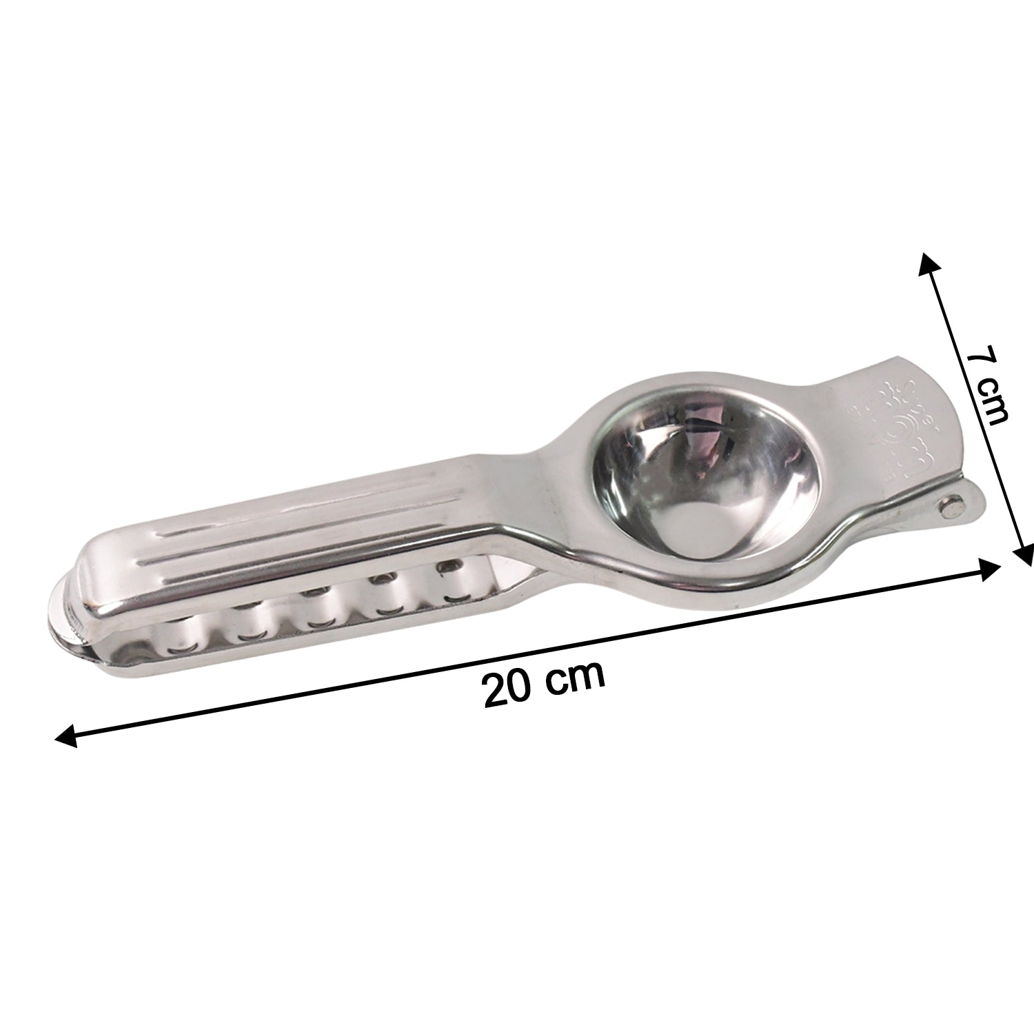Wukusy Supermom 2-in-1 heavy-duty stainless steel lemon squeezer with built-in bottle opener, shown on a kitchen counter.