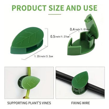 Set of 10 Wukusy green plant climbing wall clips, self-adhesive garden hooks for supporting vines and indoor or outdoor plants.
