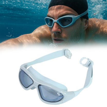 Wukusy premium wide vision swimming goggles with protective hard case, clear lenses, and adjustable strap for comfortable fit.