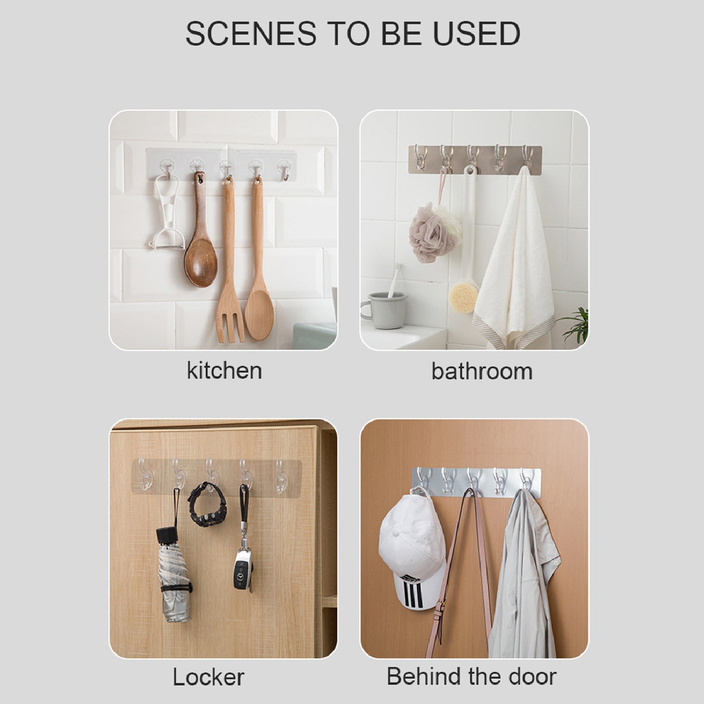 Wukusy 4992 adhesive transparent heavy-duty wall hook attached to a wall, ideal for home improvement and hanging items
