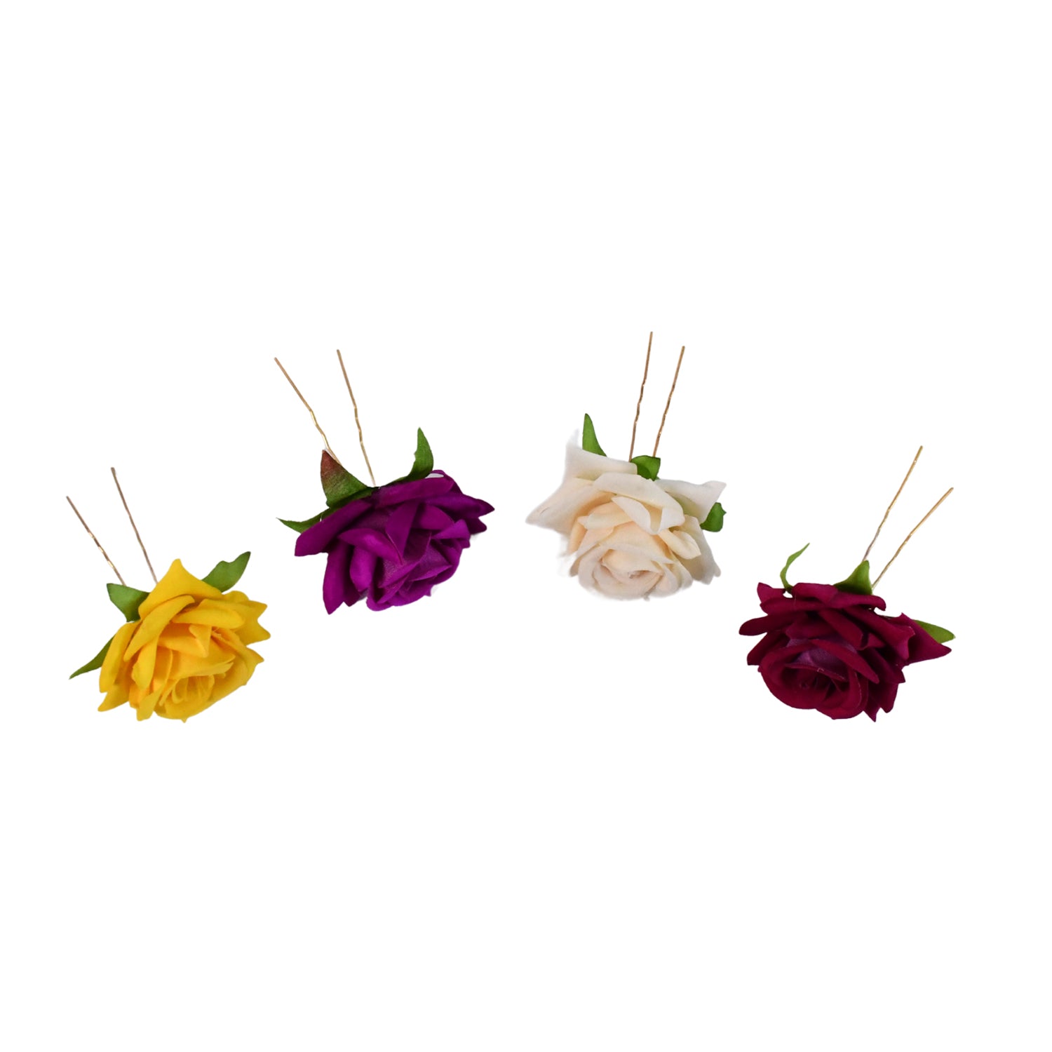 Set of four colorful flowing flower hair pins by Wukusy, perfect for adding vibrant floral accents to hairstyles.
