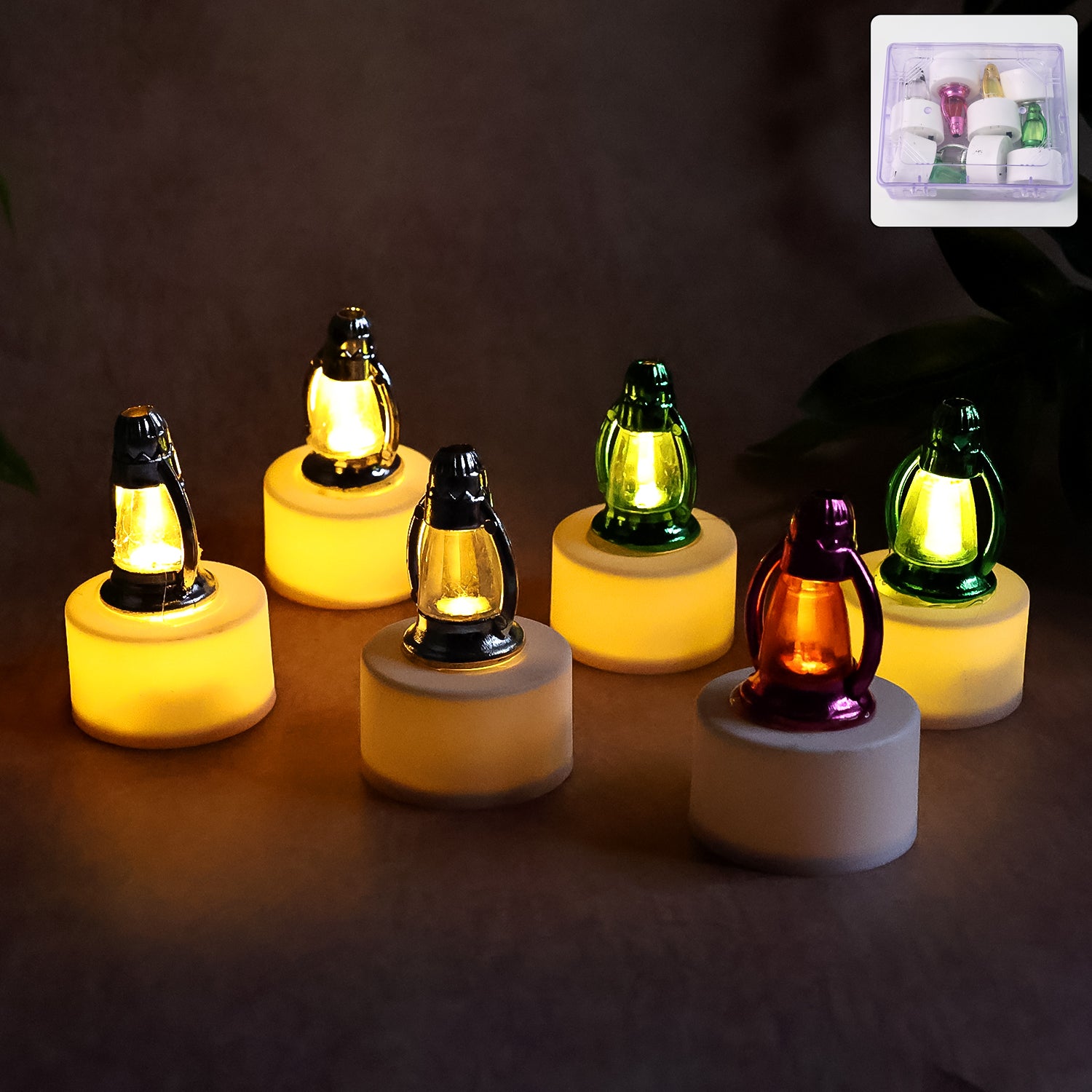 Six decorative LED lantern candles by Wukusy, home decor with warm glowing lights in a stylish arrangement.