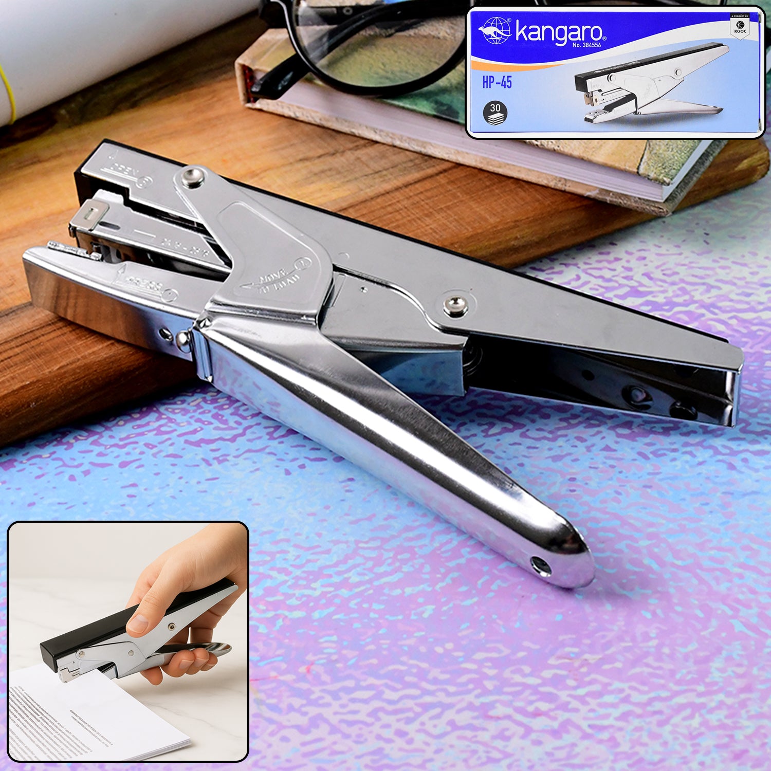 Wukusy Kangaro HP-45 heavy duty plier stapler with metal body, designed for heavy-duty stapling tasks, shown in the image.