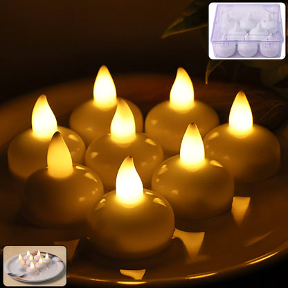 Set of 8 Wukusy round LED flameless tealight candles for home decor, featuring warm, flickering light and realistic design.